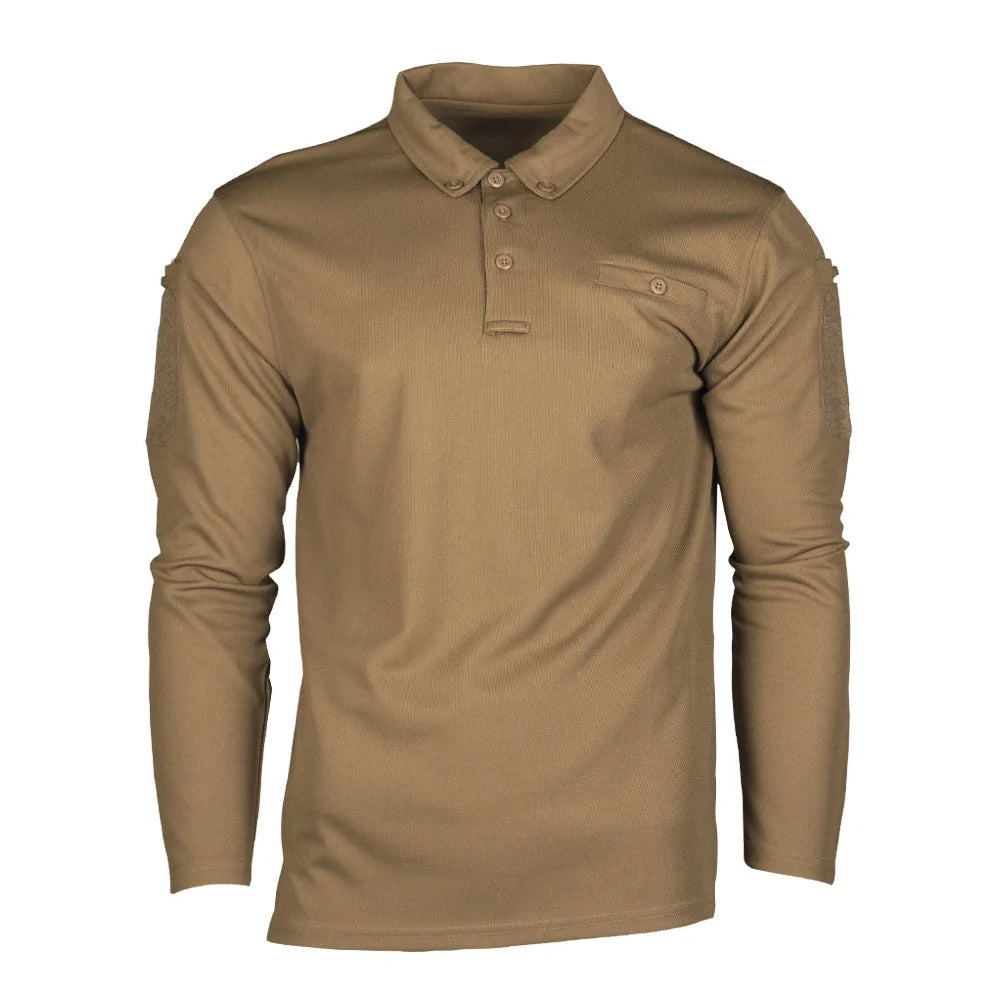 Mil-Tec - Tactical Quickdry Langærmet Herre Polo // Dark Coyote-1-XtraGrej