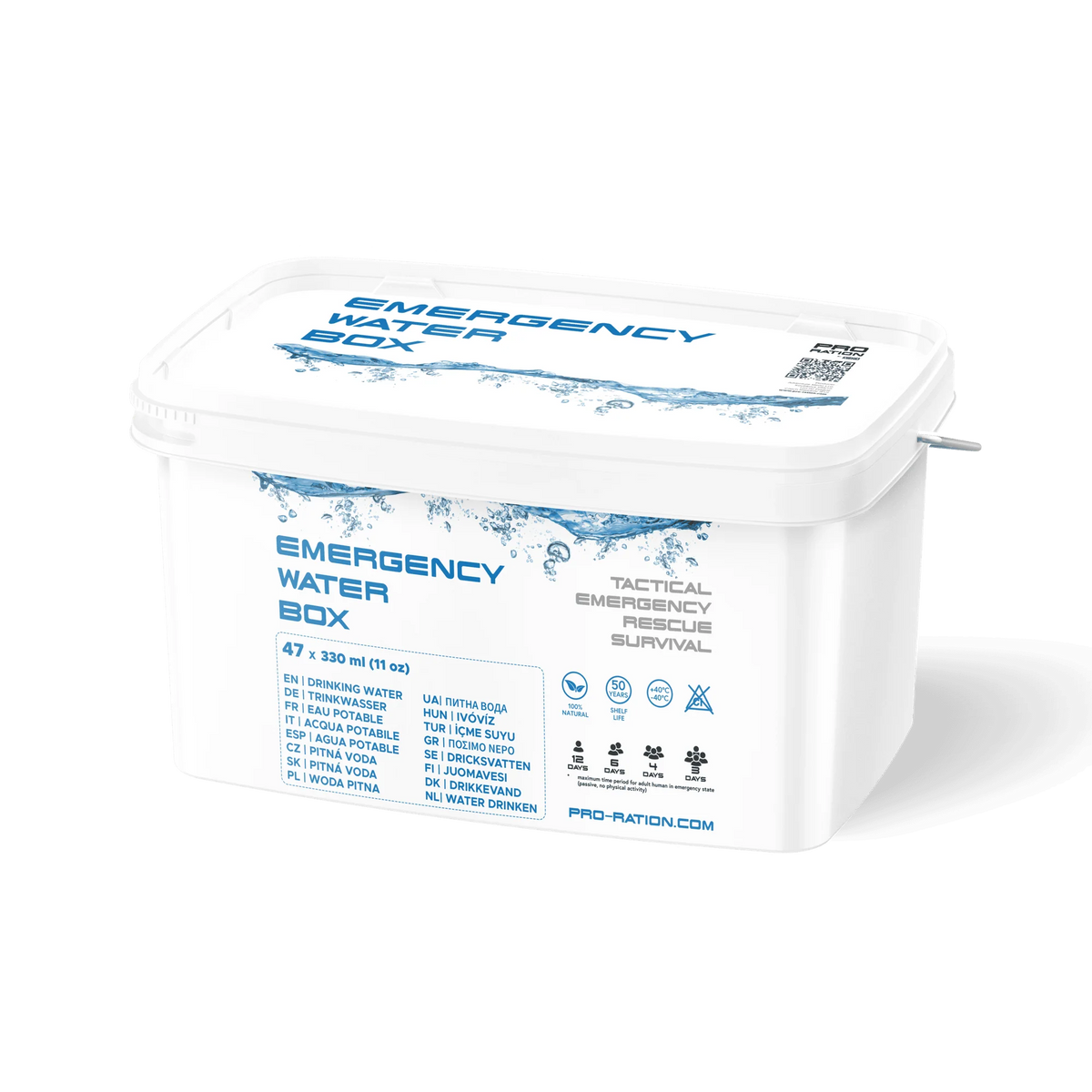 Pro Ration - Emergency Water Box, 47 x 330 ml (15,5 L), 50 års holdbarhed-1-XtraGrej