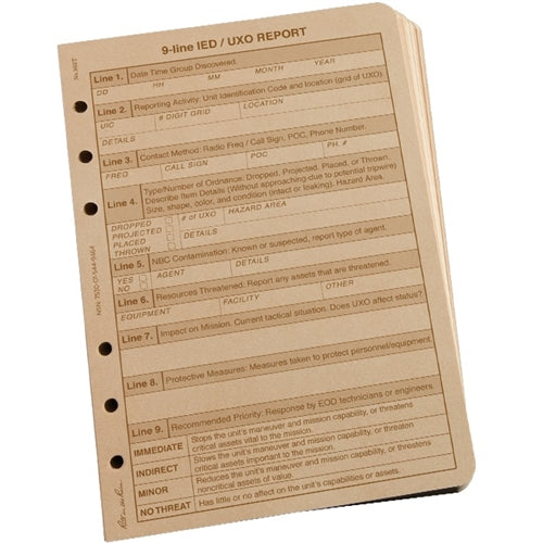 All-Weather 9-LINE UXO/IED Report papper - Sand