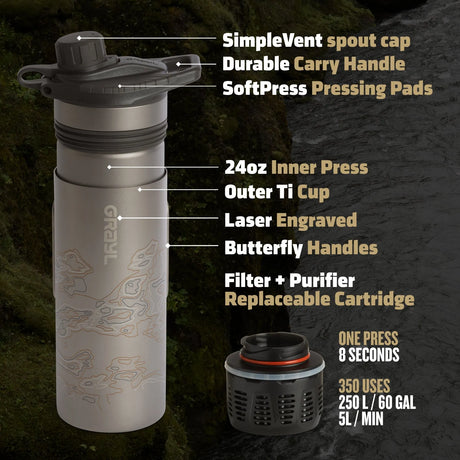 Grayl - GeoPress Titaniums Flaske med Vandrensefilter 710 ml // Sort fra Grayl - billede nr. 4 hos GrejFreak.dk