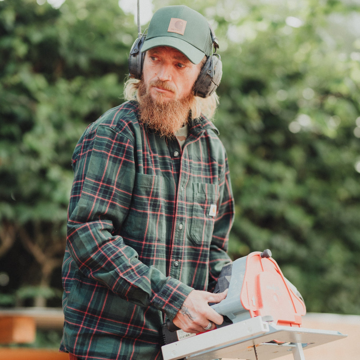 Carhartt - Langærmet Flannel Skjorte // Forestry Green / Amber Terrain-4-XtraGrej