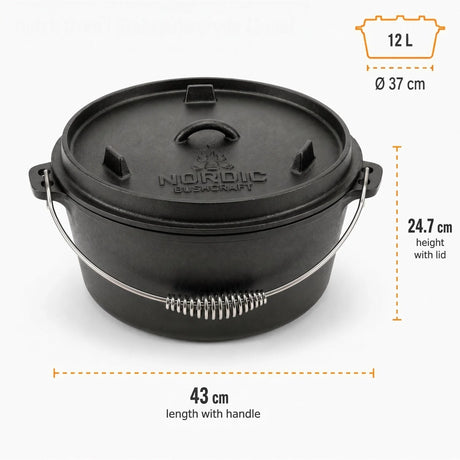 Nordic Bushcraft - 12L Dutch Oven Støbejernsgryde-3-XtraGrej