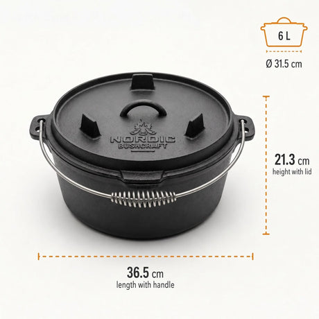 Nordic Bushcraft - 6L Dutch Oven Støbejernsgryde-3-XtraGrej