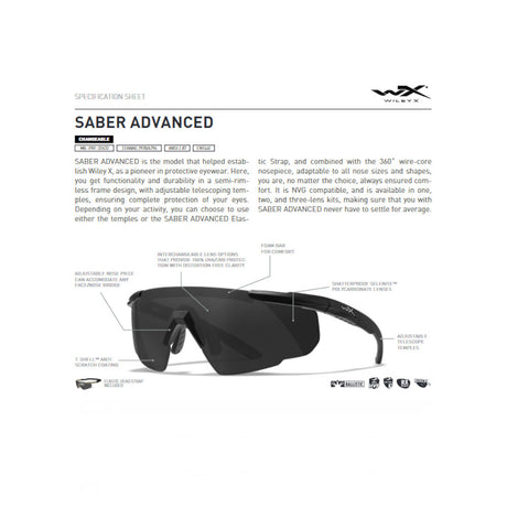 Wiley X - Saber Advanced Ballistiske Briller i Sort // Grå - 1 Linse-4-XtraGrej