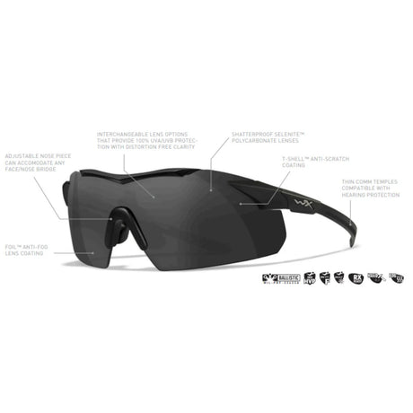 Wiley X - VAPOR COMM 2.5 Ballistiske Briller // Sandfarvet Stel - 3 Linser Grå/Klar/Orange-12-XtraGrej